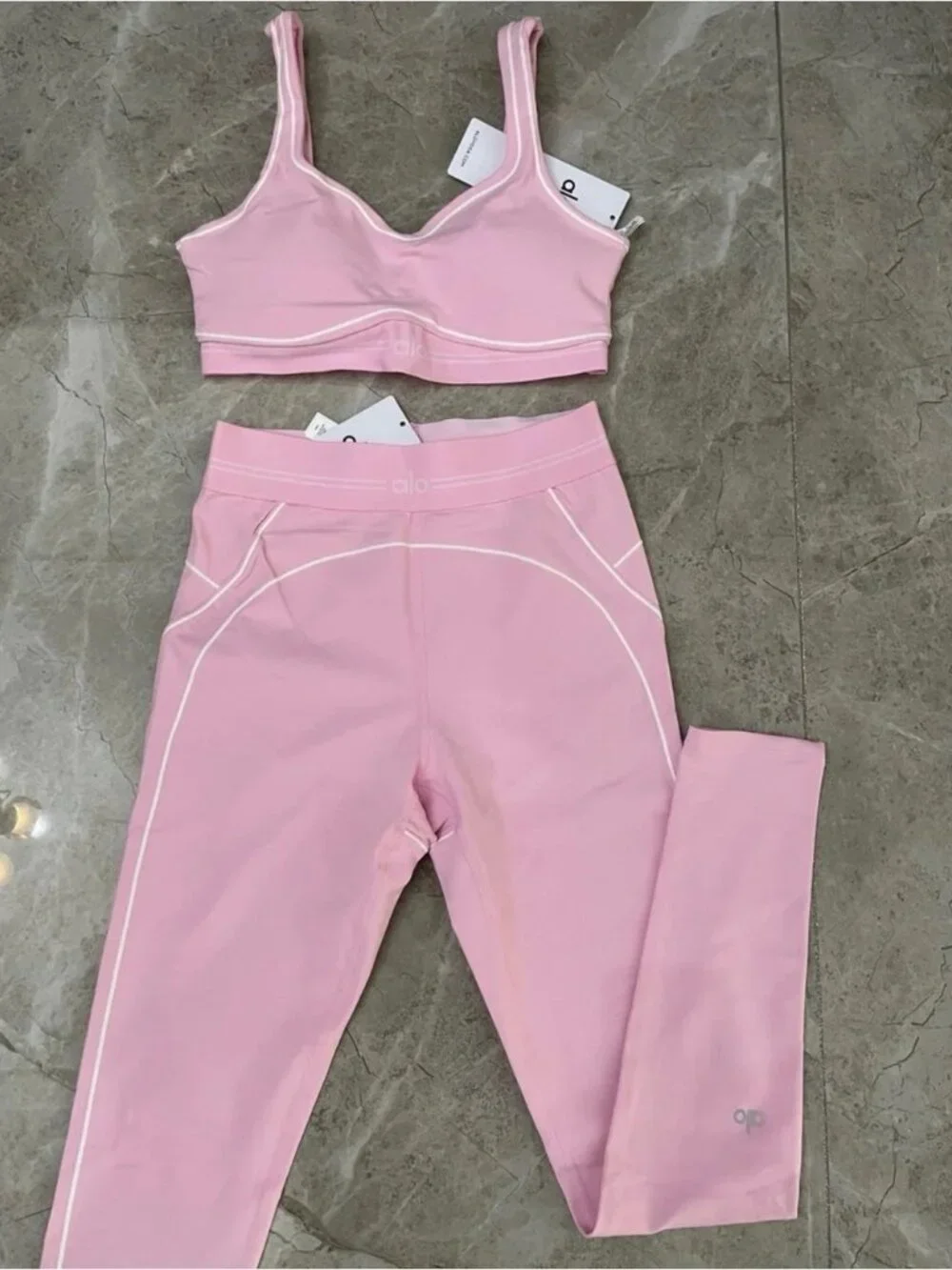 ALO Yoga Pink Seam-Detail Leggings & Bralette Set